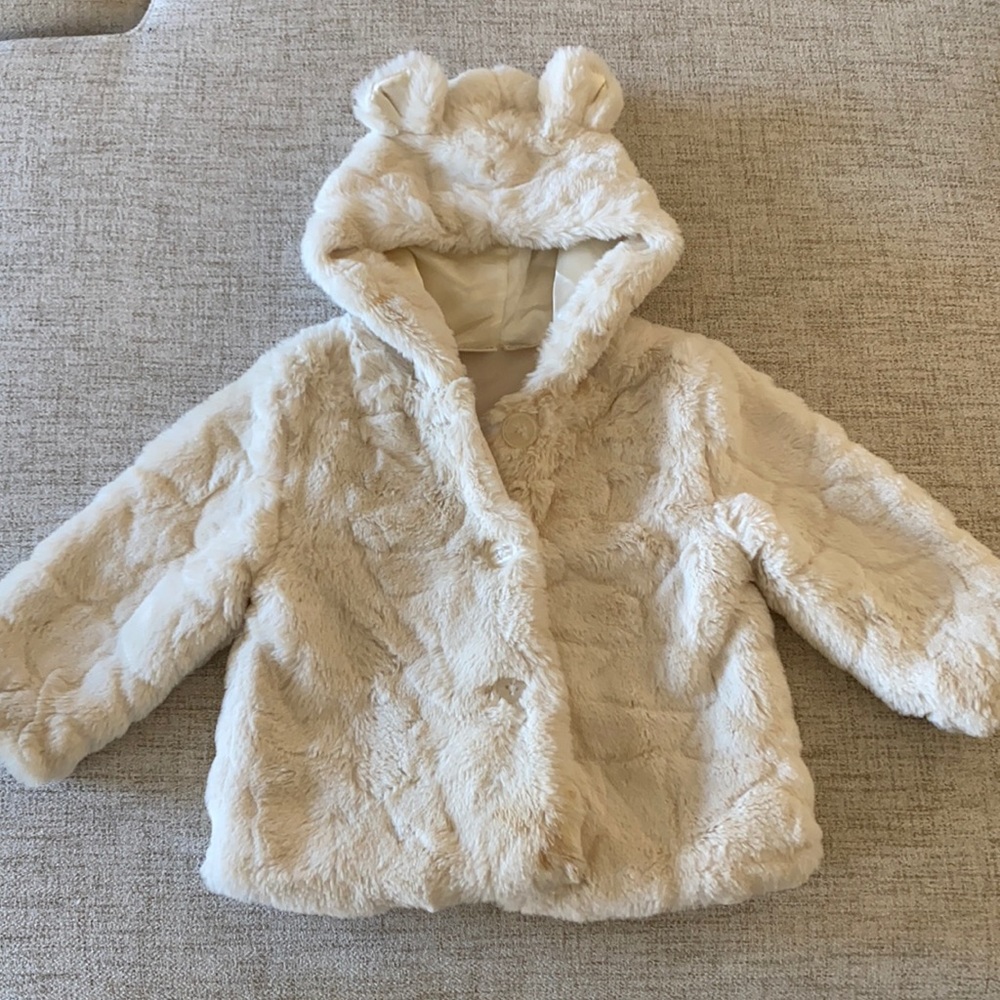 Koala kids ultra soft fax fur button up bear jacket coat with ears kids